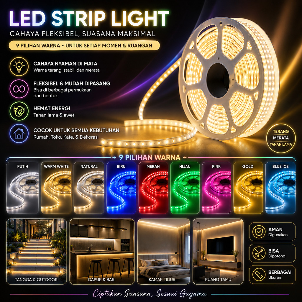 LUXFORCE Lampu LED Strip 2835 SMD 120LED 220V 100M Per Roll / Lampu Selang Susu Dekorasi Ruangan / L
