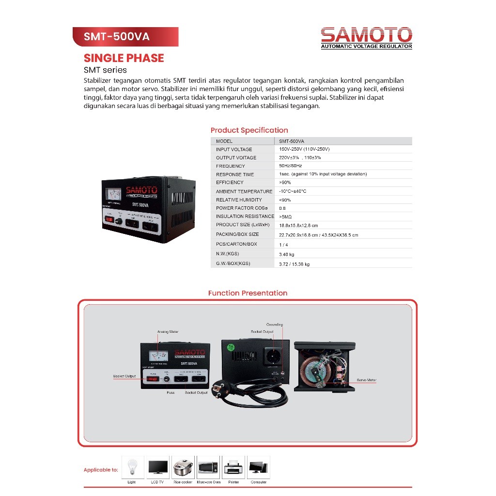 Stabilizer Samoto stabiliser 500 VA Stavol Listrik SMT Svc Avr 500N