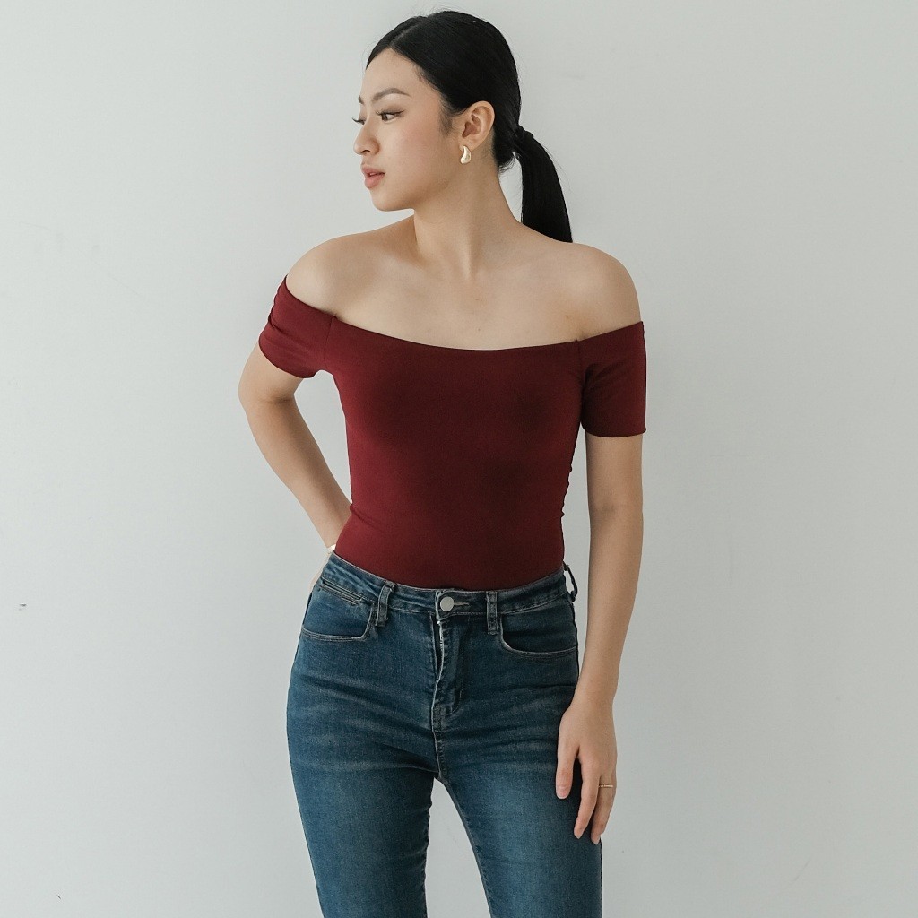 JAEWON Jaewon | Atasan Wanita Off Shoulder Slim Fit Elegan - Blouse Casual Korean Look | Ukuran S - 