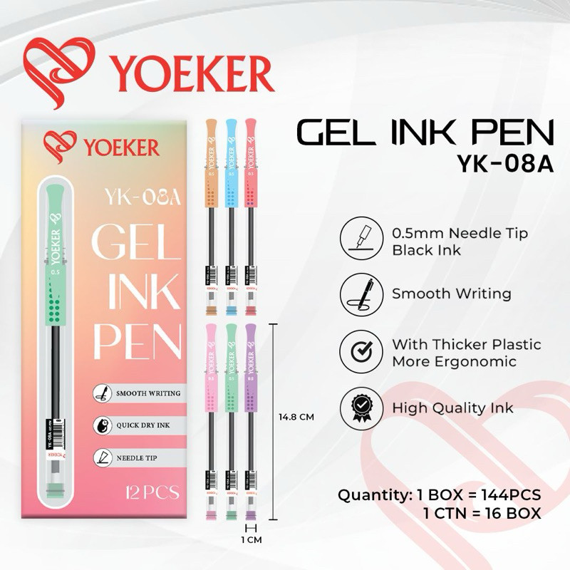 (1 BOX) Gel Pen Hitam Yoeker YK-08A