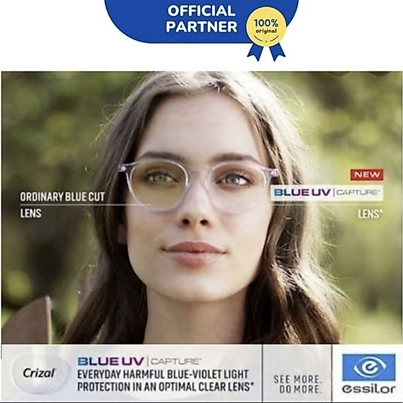 Lensa Essilor Blue UV Capture Crizal Sapphire Airwear 1.59 Aspheris