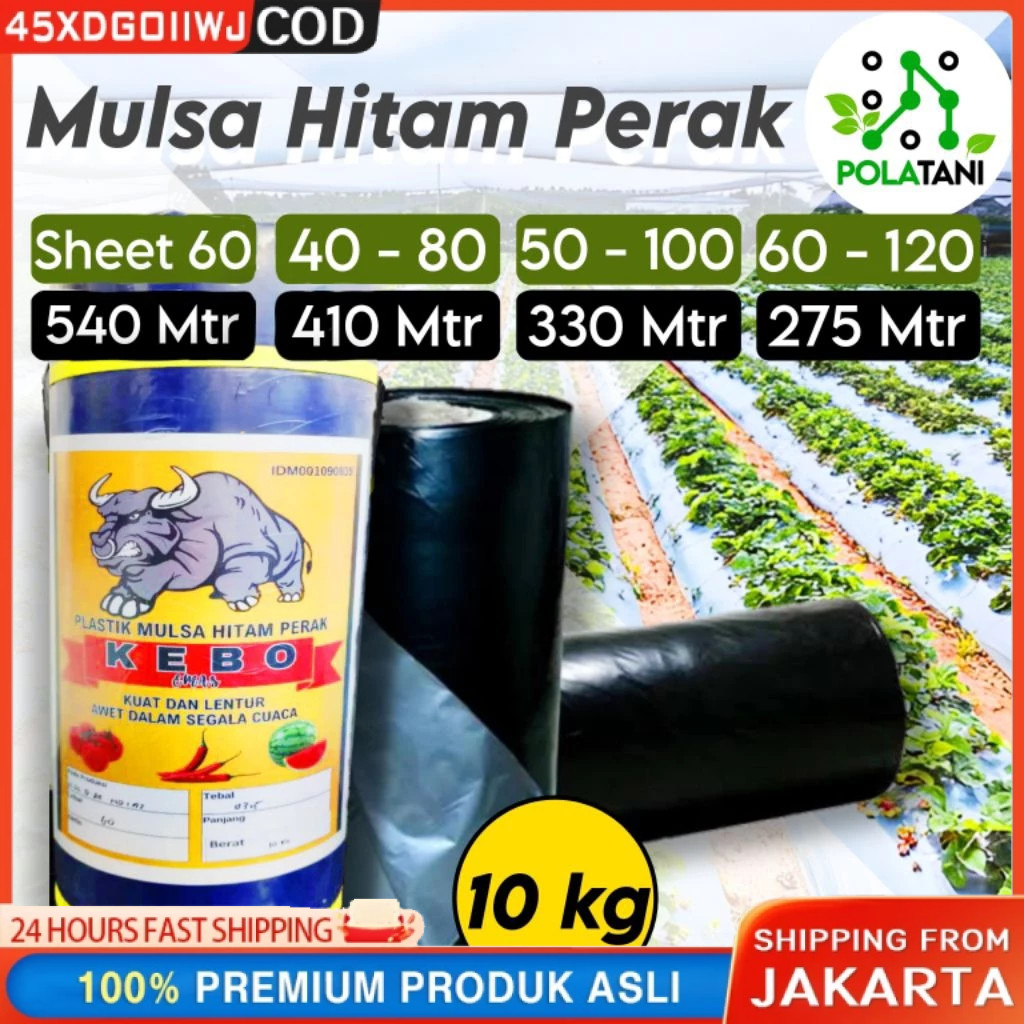 Plastik Mulsa Hitam Perak 1 Roll 10 Kg/Mulsa Pertanian Cap Kebo