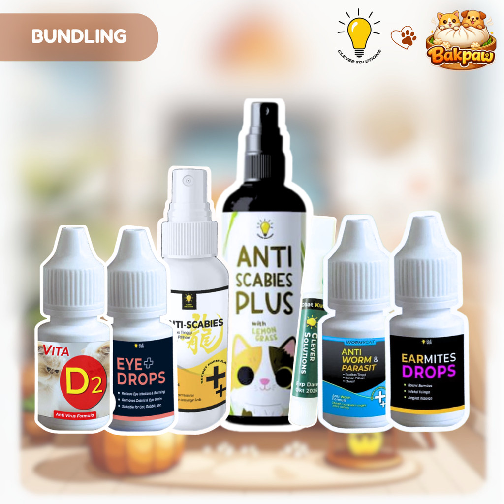 BP CLEVER SOLUTIONS Obat Tetes Spray Scabies Kucing Anti Jamur Mata Cacing Vita D2 Flu Berat