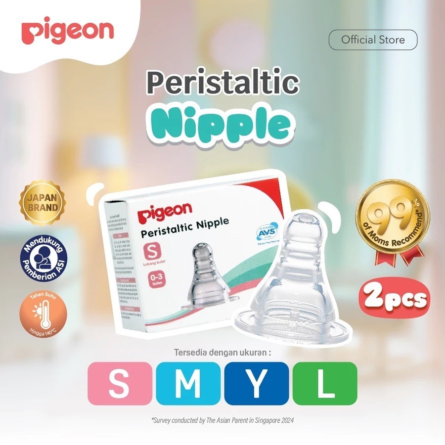 Pigeon Peristaltic Nipple Slim Neck S/M/L - Pentil Dot Bayi