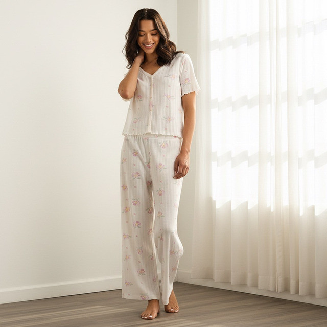 Max Fashion Cross Stitch Floral Print Pyjama Set