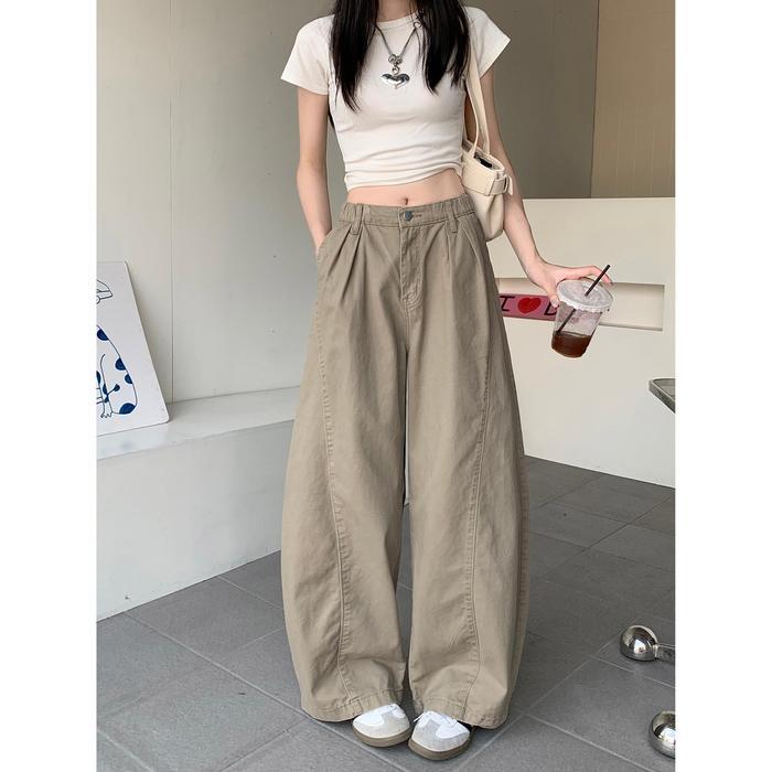 lulu jeans-Khaki Highwaist koult Celana Jeans Wanita baggy baggy Jeans Korean--Celana panjang yang b