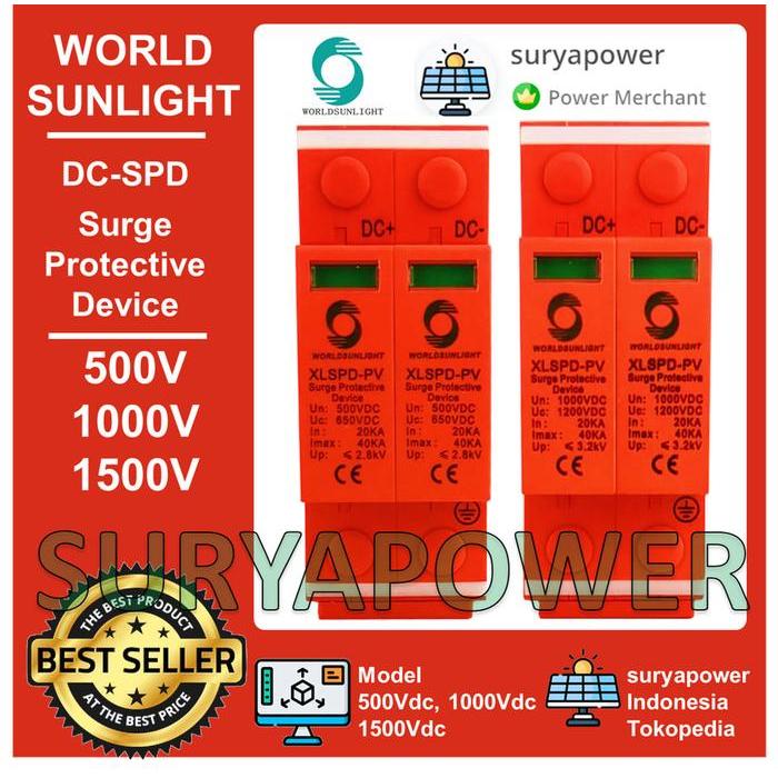 SPD DC - 500V 1000V 1500V - SURGE ARRESTER DC - WORLDSUNLIGHT - SPD 500VDC 2P