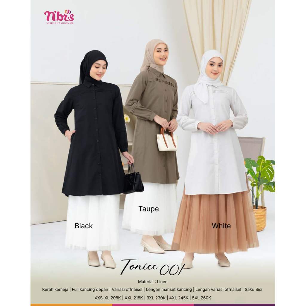 Nibras Tunik Atasan Wanita Tonice 001 Warna Hitam Putih Coklat