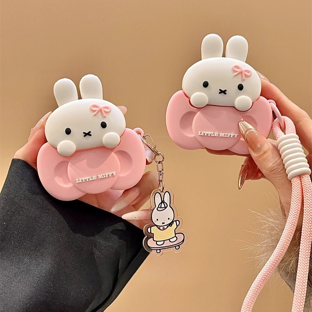 Casing pelindung kartun lucu bentuk pita kelinci warna pink untuk Huawei Freeclip2, Freebuds SE2 SE3