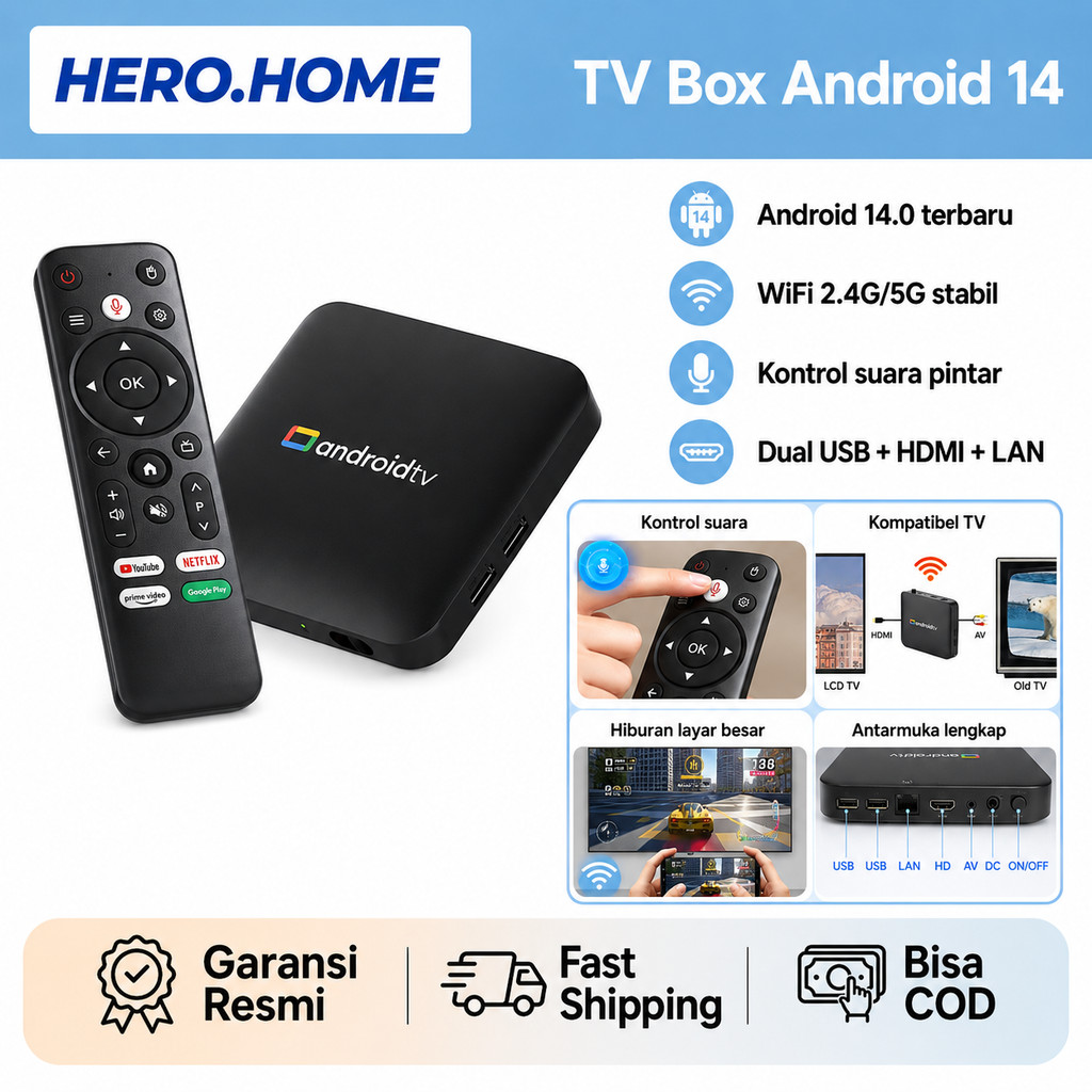 Android TV BOX Set Top Box Android 14 Ram 8GB Rom 128GB Dual Band WiFi6 2.4G/5G Netflix Youtube Chro