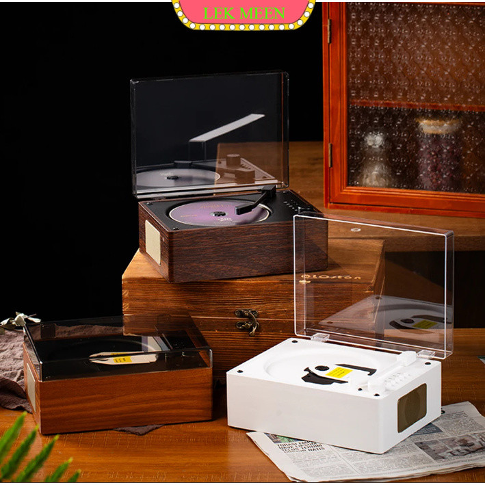 lekmeen- Retro CD Player CD BT USB AUX Stereo Speaker Portable CD Player Rechargeable Romote Music P