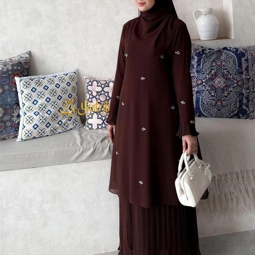 kualitas super cod gamis uzma 3in1 set rok plisket simple elegan bahan ceruty babydoll mix payet mut
