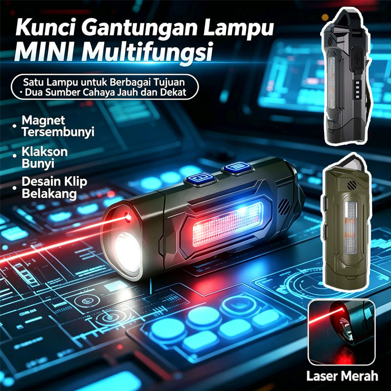 Senter Mini Multifungsi Gantungan Kunci Laser Merah Magnet Klakson / Senter EDC Portable Cas USB Out