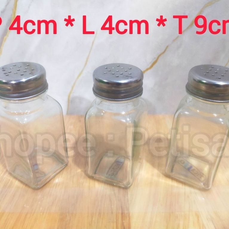Botol Bumbu Kaca Tutup Stainless / Tempat Merica Kaca / Tempat Garam Kaca / Botol Seasoning / Botol 