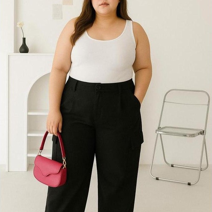 DISKON Celana Cargo Pants Wanita Jumbo Big Size XXL 3XL 4XL 5XL Bahan American Drill Tebal Kulot Pan