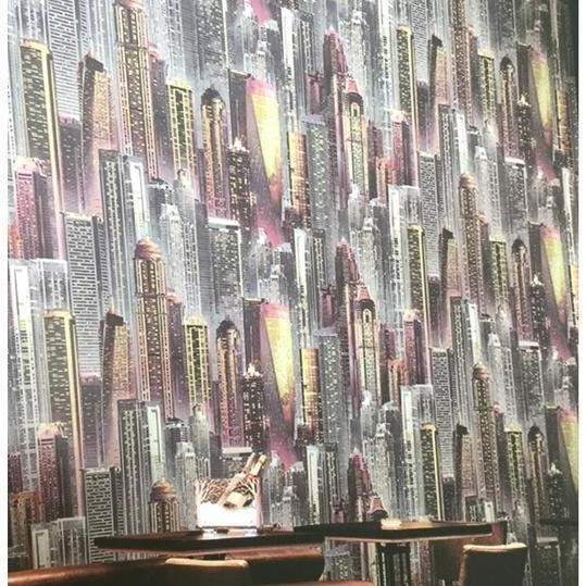 Wallpaper Dinding Korea Motif Gedung Kota Malam 3D Roll Besar