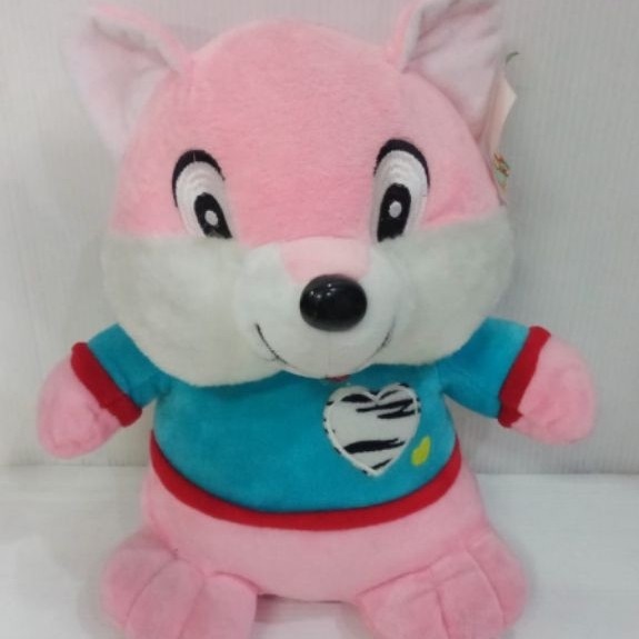 Boneka Rubah Pink Pakai Baju Biru
