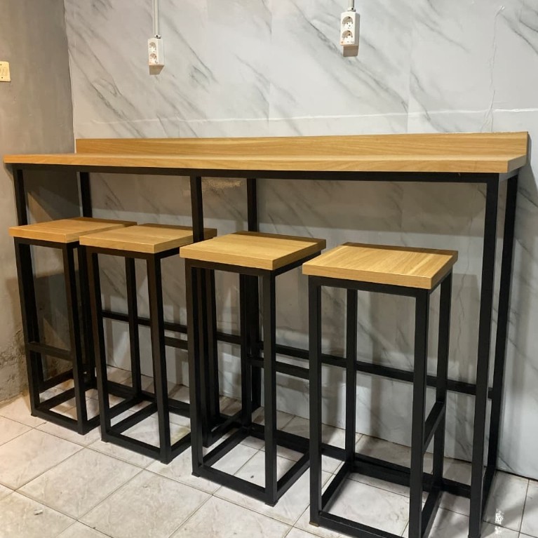 SET MEJA DAN KURSI BAR /MEJA BAR CAFE/MEJA BAR INDUSTRIAL/MEJA DAN KURSI BESI