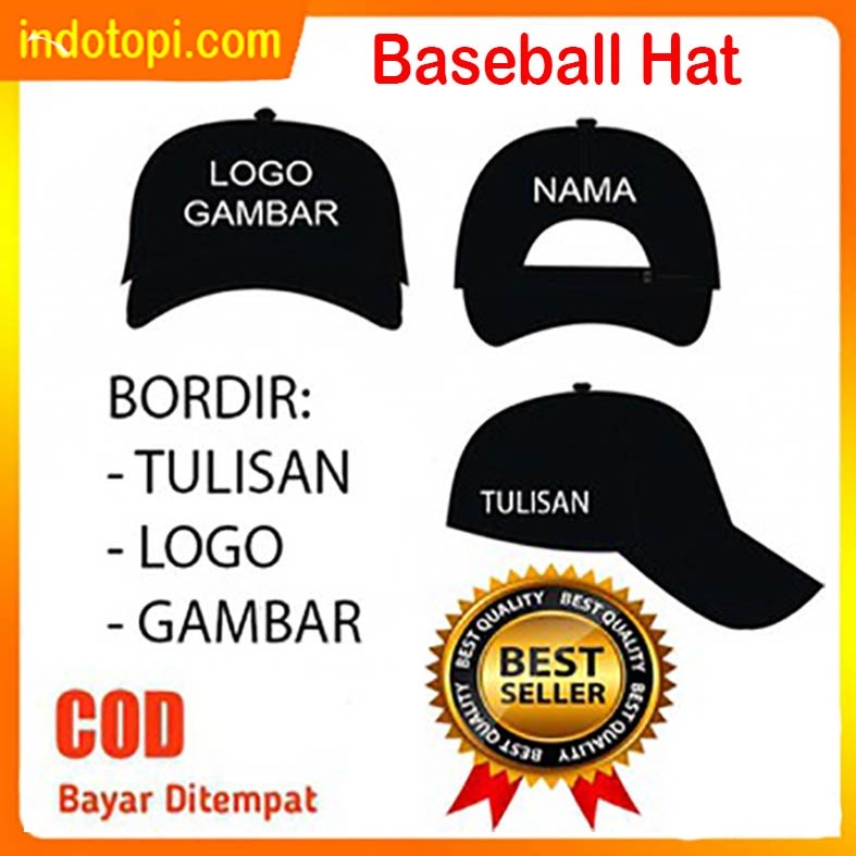 CUSTOM TOPI BORDIR LOGO TULISAN TOPI BISBOL TEKUK DEWASA REQUEST SATUAN BAHAN RAPEL TEBAL