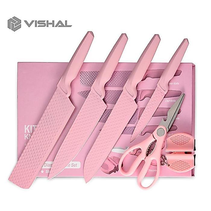 VISHAL Diamond Knives Set Pisau Berlian Cookware Pisau Dapur Anti Lengket VS-1844 - Pink pisau