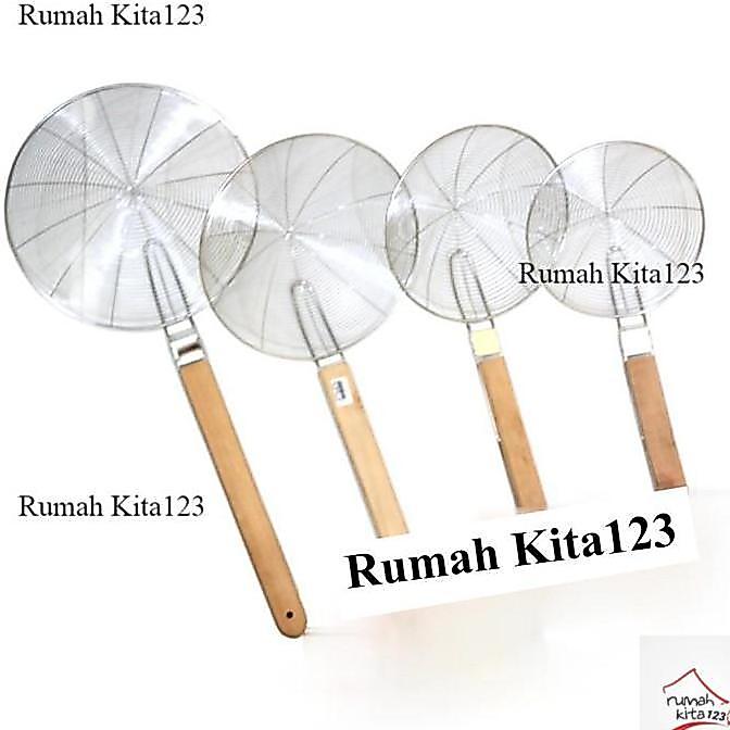 Karibianszz - Saringan Minyak / Serok Minyak Stainless Gagang Kayu Saringan Besar