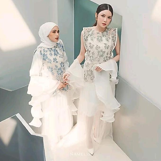 TRIONOWAN  - NAMELIS DELILAH DRESS | SET FLORAL SATIN TULLE DRESS MEWAH UNTUK OUTFIT IFTAR BUKBER BU