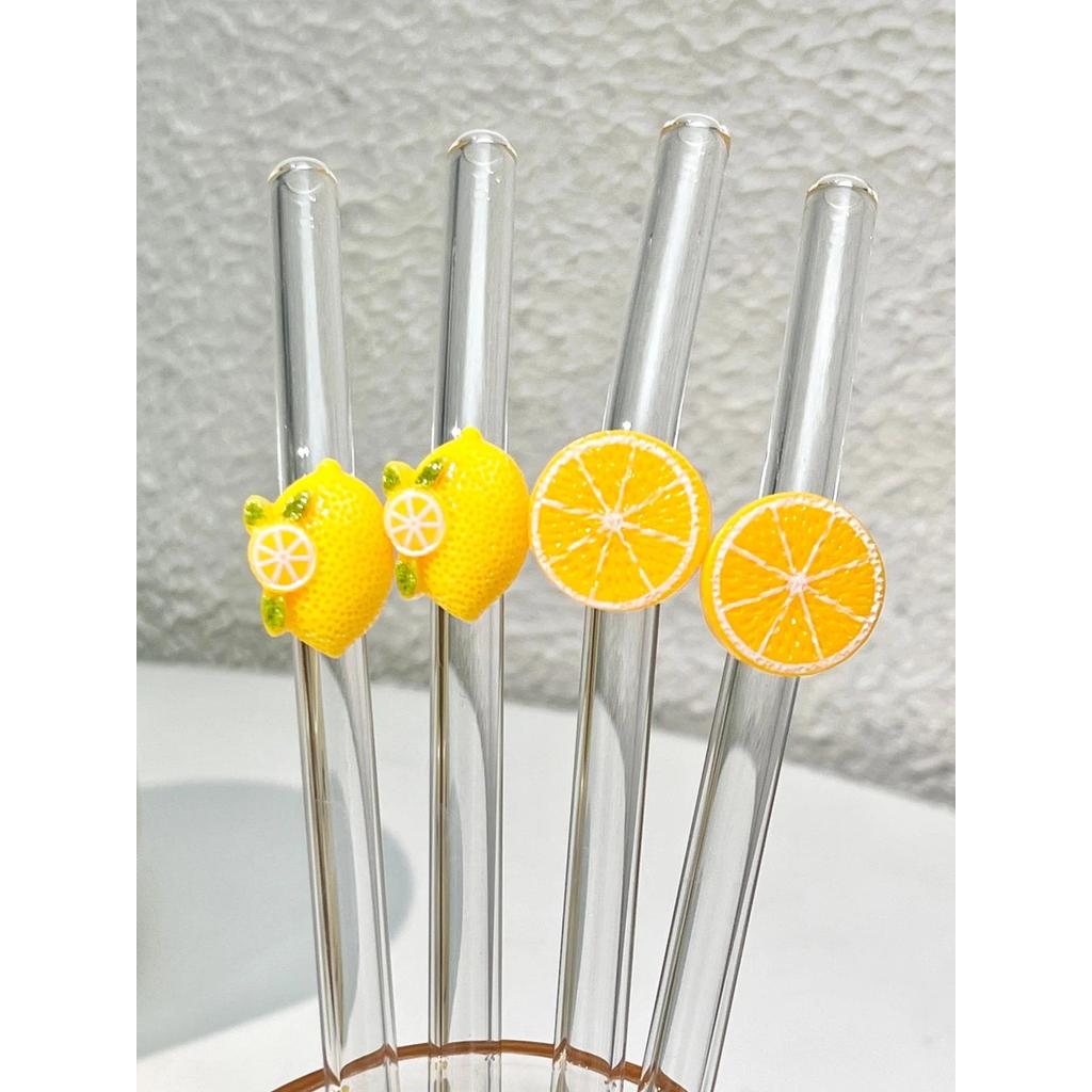 1/3/8PCS Cute Lemon Cartoon Glass Straw, Bendable Reusable Glass Straw, Perfect for Ice Smoothies, M