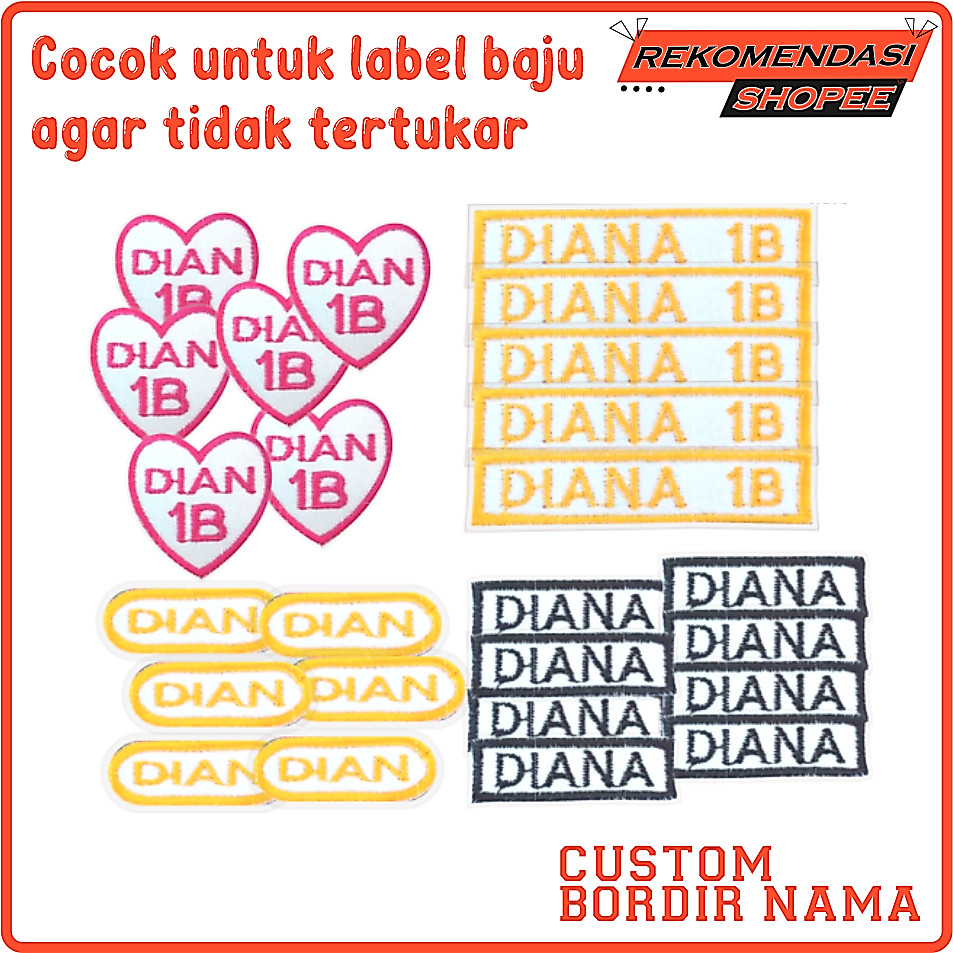 Label Nama Bordir satuan Label bordir baju Bordir nama Label baju pondok