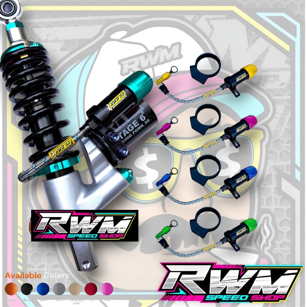 Adjuster Shock Belakang Rt Stage X2 Two Logo kwbss Tabung Polos Hitam / Silver Selang Silver Uliran 