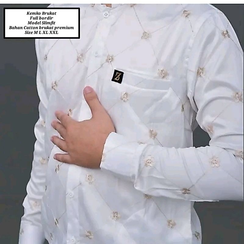 KEMKO ZABEER,KEMEJA KOKO PRIA DEWASA/KEMKO ZABEER BRUKAT FULL BORDIR ( SLIMFIT)