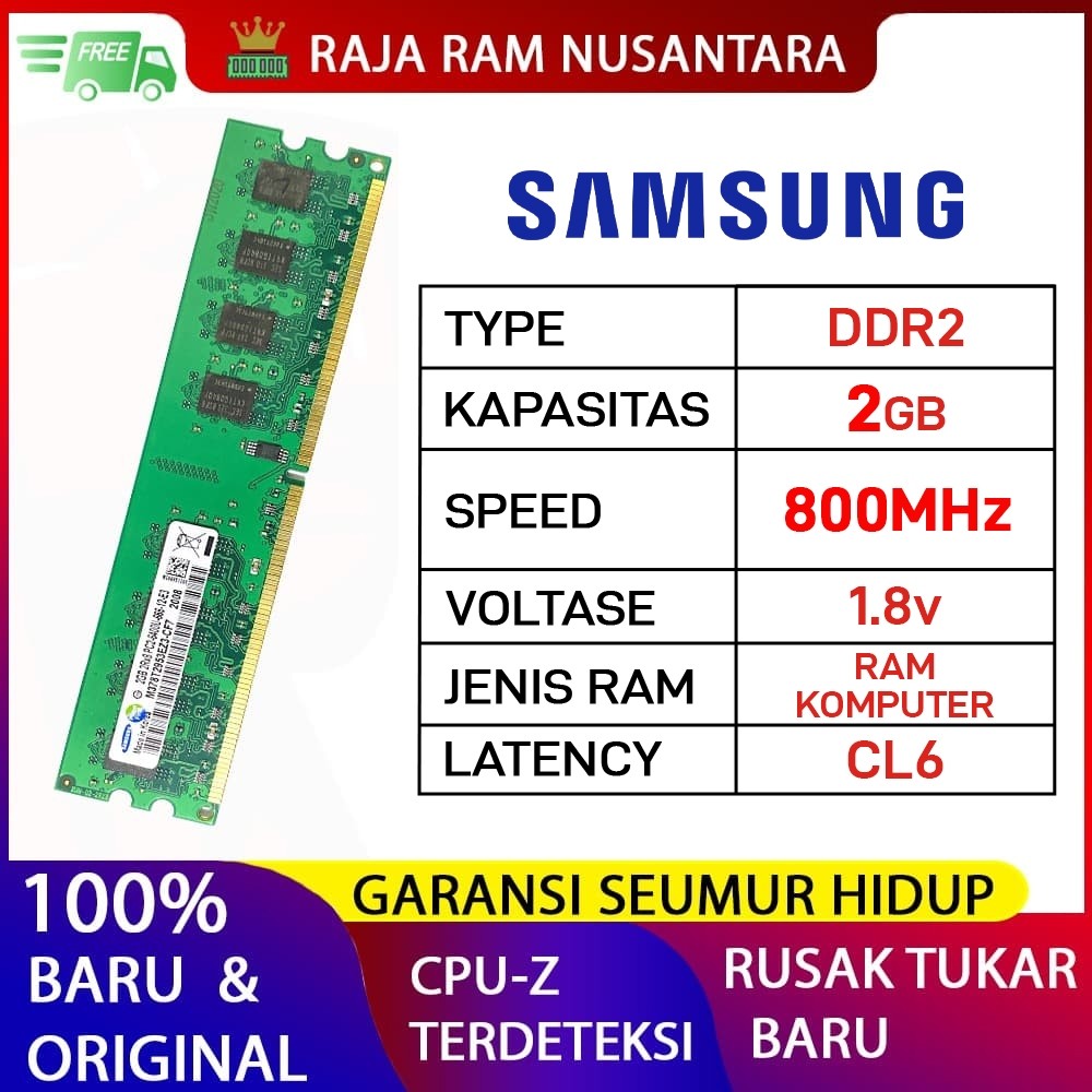 RAM PC SAMSUNG DDR2 2GB 800MHz PC 6400 1.8v ORI RAM KOMPUTER DDR2 2GB LONGDIMM