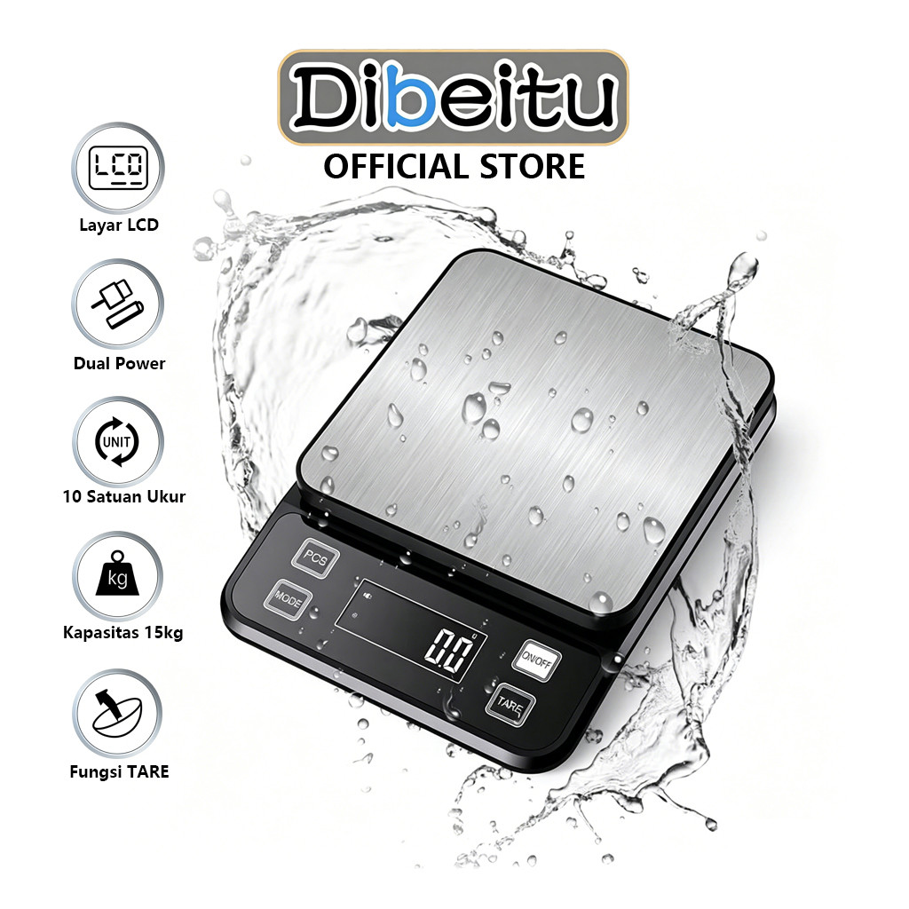 Timbangan dapur Digital 15kg Akurasi 1g USB Rechargeable Waterproof Timbangan Kue Electronic