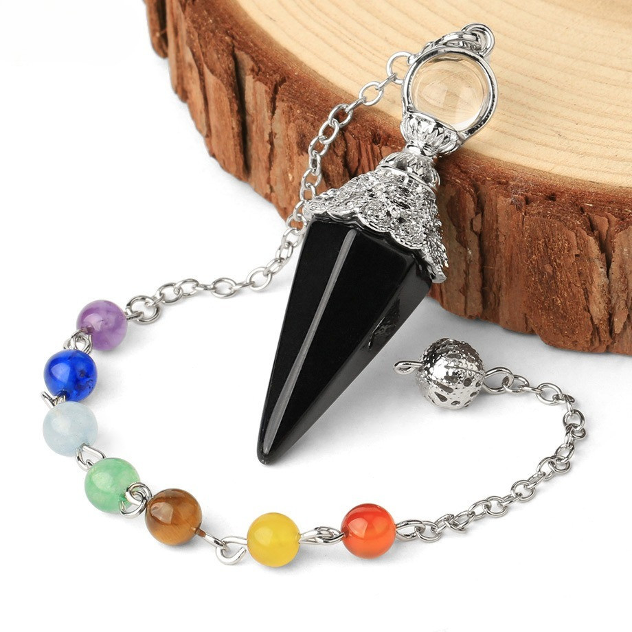 Liontin Pendulum Roh Amethyst Heksagonal, Liontin Batu Semi-Berharga, Liontin Batu Berwarna-warni