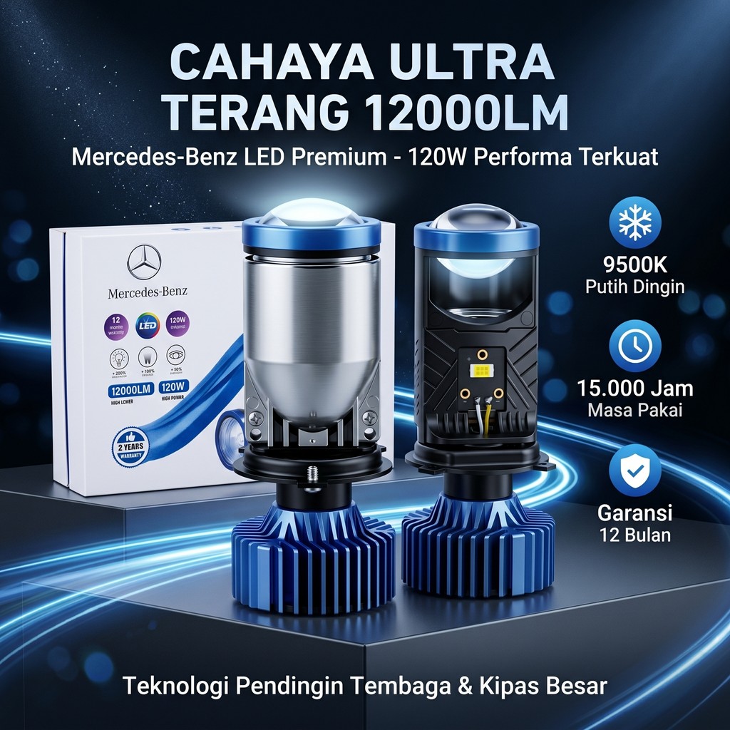Lampu LED Mercedes-Benz H4 12000 Lumens Lebih Terang Dari Lampu Halogen & LED Biasa