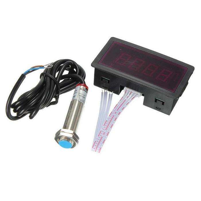 Red LED RPM 4 Digital Tachometer RPM Meter + NPN Hall Proximity Sensor