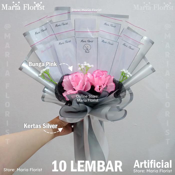 Kerangka Buket Uang - Rangka Buket Uang - Buket Uang - Bunga Pink, Kertas Ungu