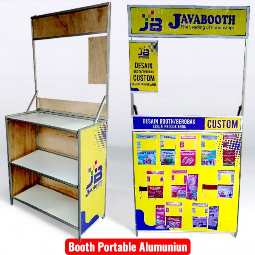Booth Portable / Gerobak Lipat / Alumunium / 3 Rak Full Lipat
