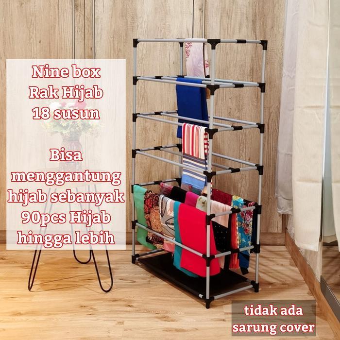 NINE BOX RAK HIJAB 6 SUSUN/RAK HIJAB 18 LAPIS/RAK GANTUNG JILBAB - PAKAI COVER