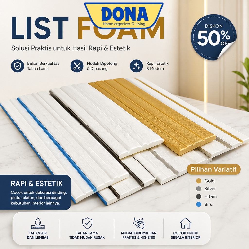 DONA - List Foam Wallpaper Wall Border List Dinding 3D 2.3 Meter | Lis Tembok Sudut Pembatas Plafon 