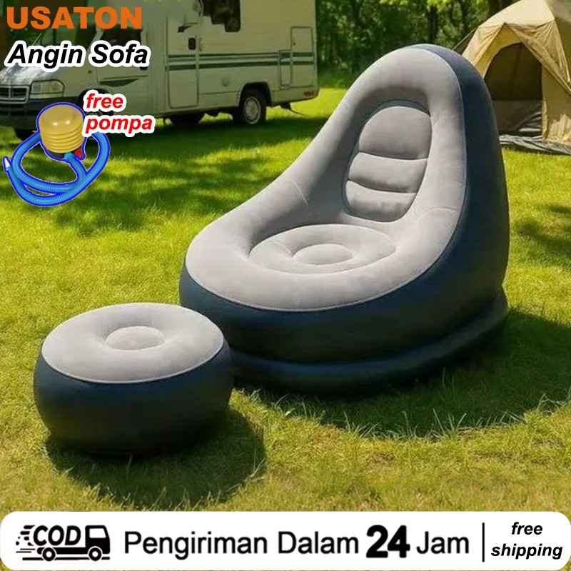 Sofa angin jumbo Sofa Santai Angin Portable Sofa Tiup Dengan Sandaran kasur Angin free pompa Bed Ang