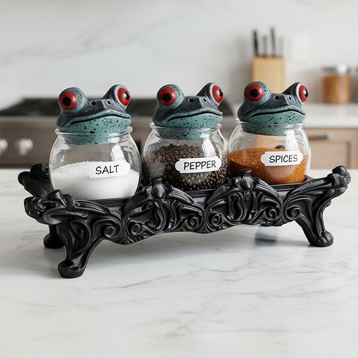Handcrafted Witchy Frog Apothecary Spice Jars Clear Seasoning Jars 3 Piece Frog Spice Jar Set Spice 