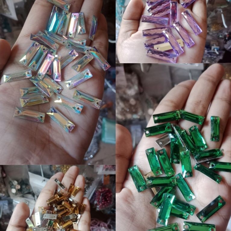 50 Pcs Permata Kristal Jahit Persegi Panjang / Payet Kristal Jahit