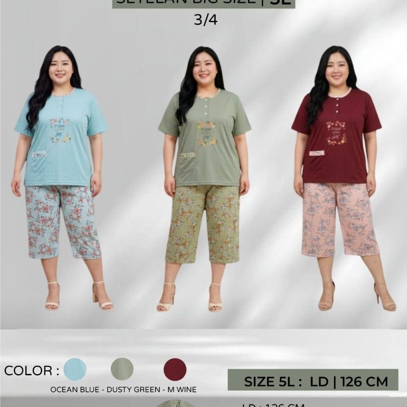 Baju Tidur Jumbo 5L | Baju Tidur Wanita | Babydoll Wanita | Babydoll 3/4 | 3/4 5L ANNE CLAIRE | TERM