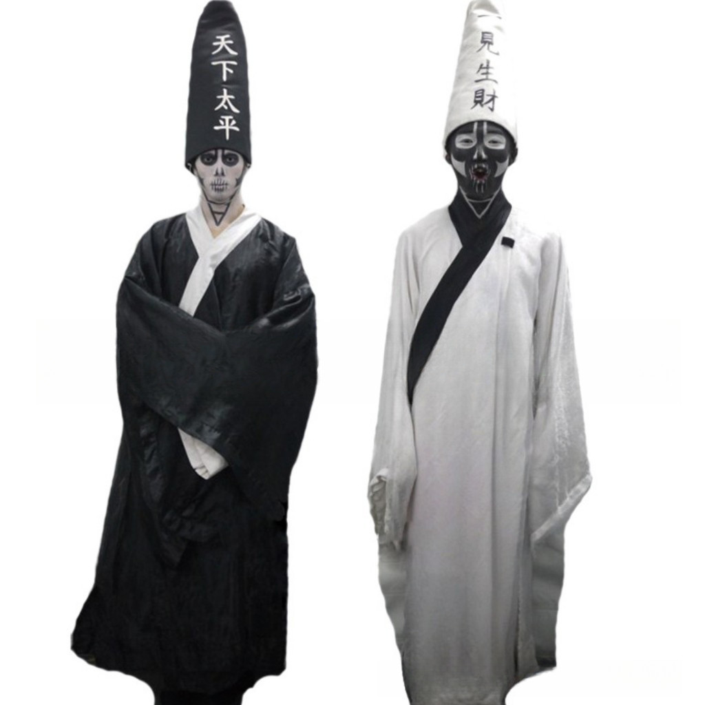 Kostum Halloween Jubah Putih Hitam Model Vampir Cina Kerajaan