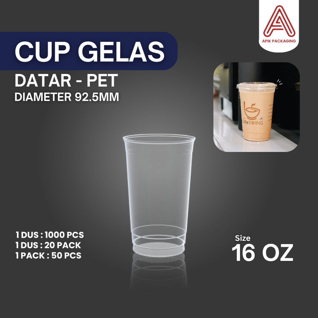 CUP GELAS OZ / CUP OZ / CUP GELAS PET 16OZ SLIM 13GRAM ISI 50 PCS / HARGA TANPA TUTUP