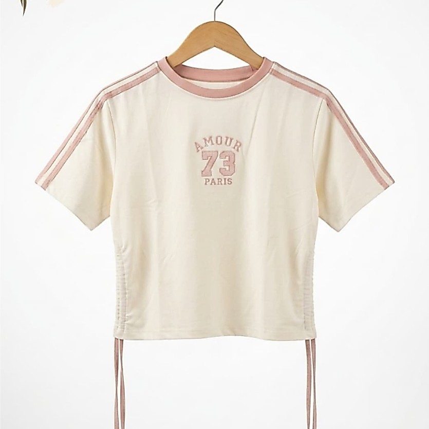 T-shirt Atasan Wanita Lengan Pendek -Lembut, Nyaman Gaya Korea Kaos Wanita Model Tali Serut Samping