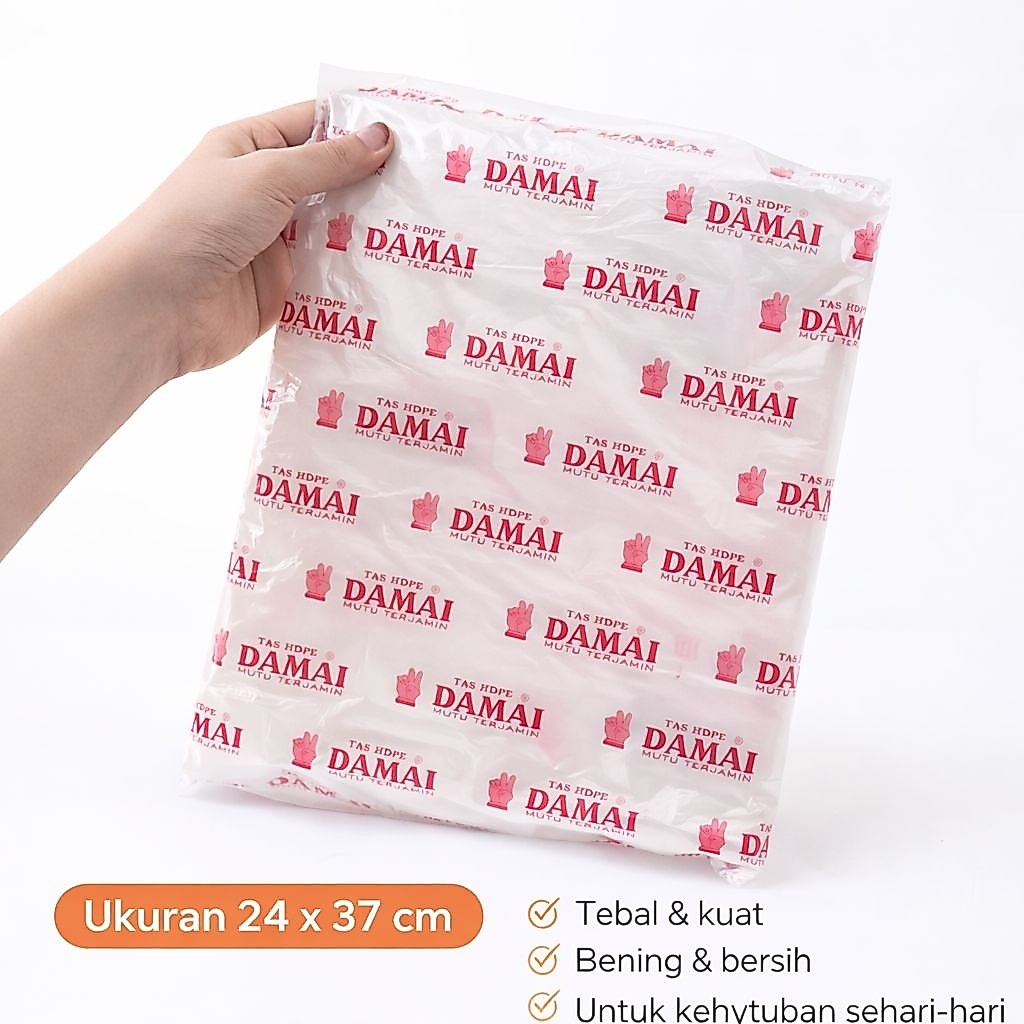 Kantong Plastik HDPE DAMAI 24x37 cm | Kresek Bening Tebal Kuat | Plastik Serbaguna Murah