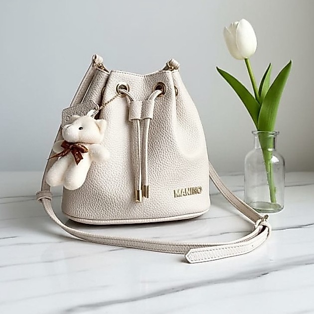 MANINO Olivia Bag Tas Bucket Serut Kulit Jeruk Premium Uk 21 x 12 x 20 cm Tas Selempang Dengan Gantu