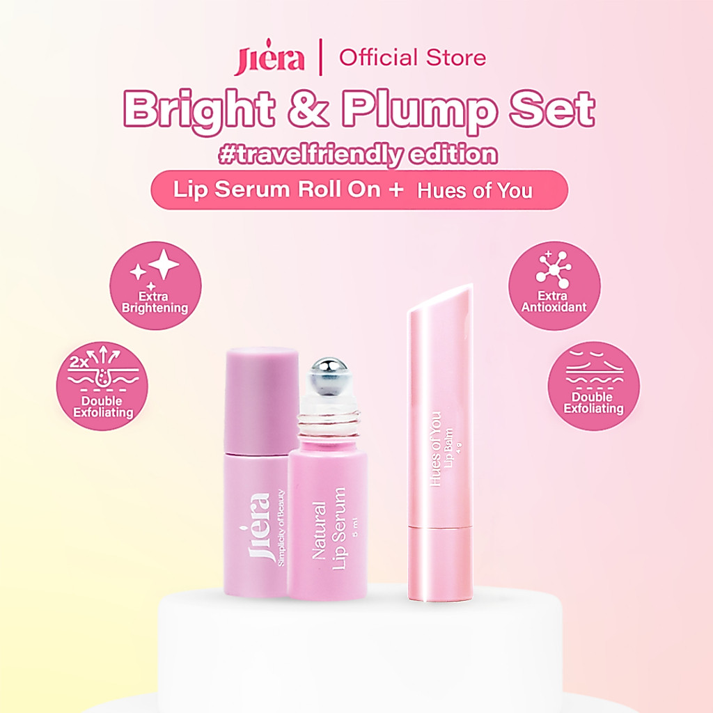 [BUNDLING] JIERA Bright & Plump Set Lip Serum Roll On 5ml + Hues of You Lip Balm #travelfriendly edi