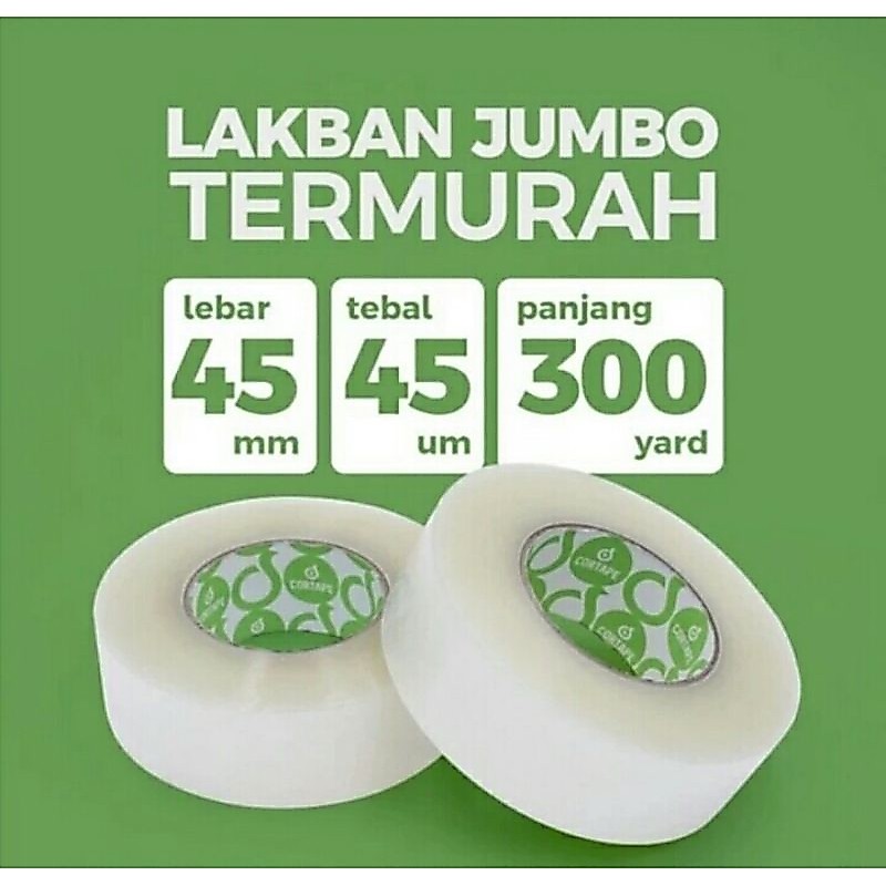 LAKBAN CORTAPE JUMBO KWALITAS PREMIUM ISOLASI TAPE BENING 45X300 YARD